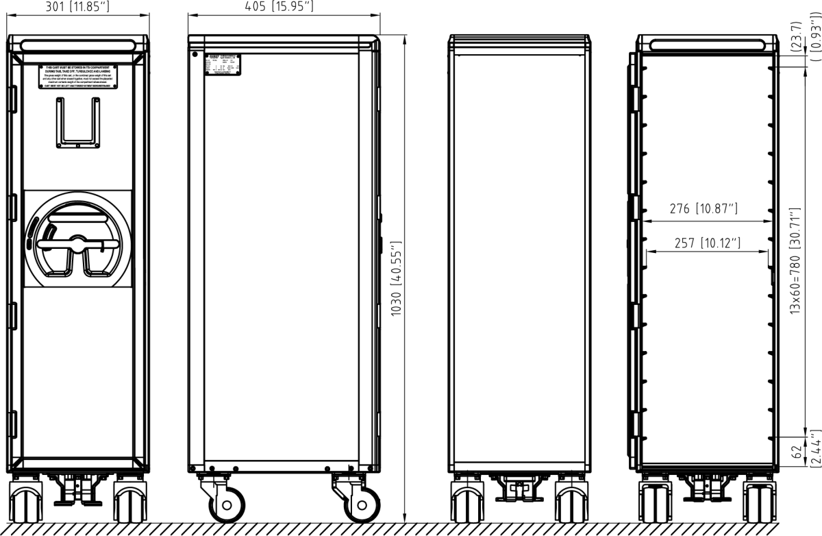 Drawing for M-1 Series Half Size Cart without Dry Ice Tray