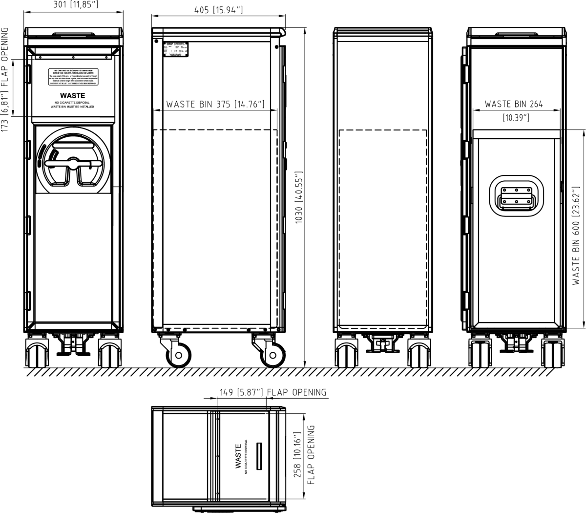 Drawing for M-1 Series HS Waste Cart Top/Door Load