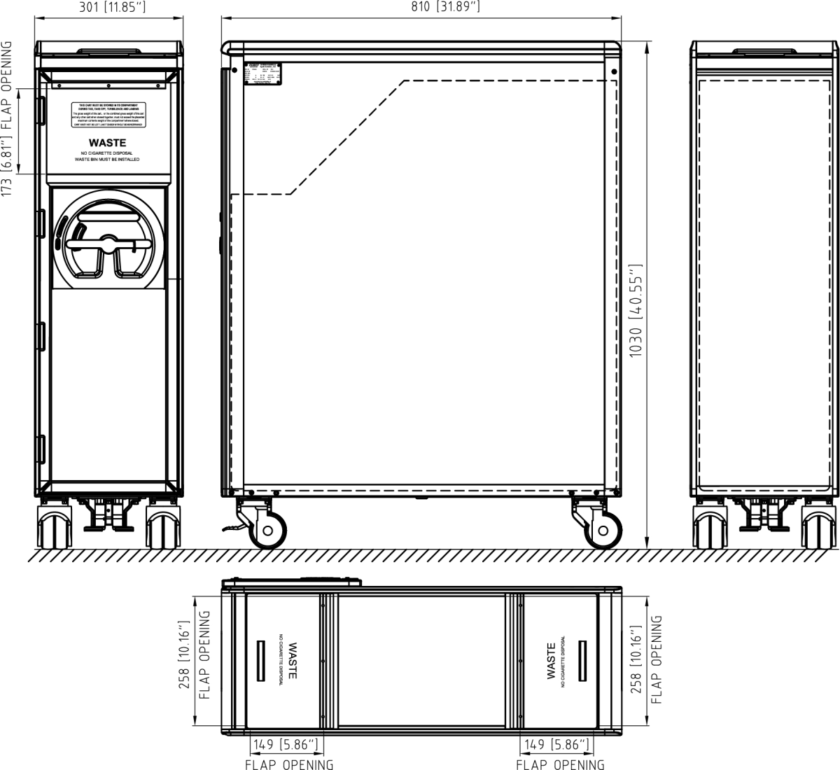 Drawing for M-1 Series FS Waste Cart Top/Door Load